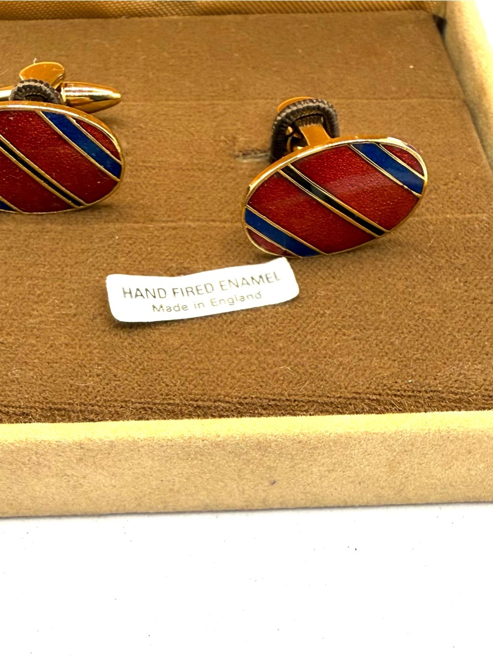Hand-Fired Enamel Red and Blue Oval Cufflinks - Made in England by Pierre Cardin